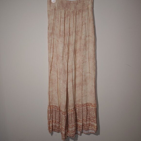 Free People Paisley Print Wide Leg Ruffled Palazzo Pull-On Pants Sz S Cream Tan - Picture 5 of 9